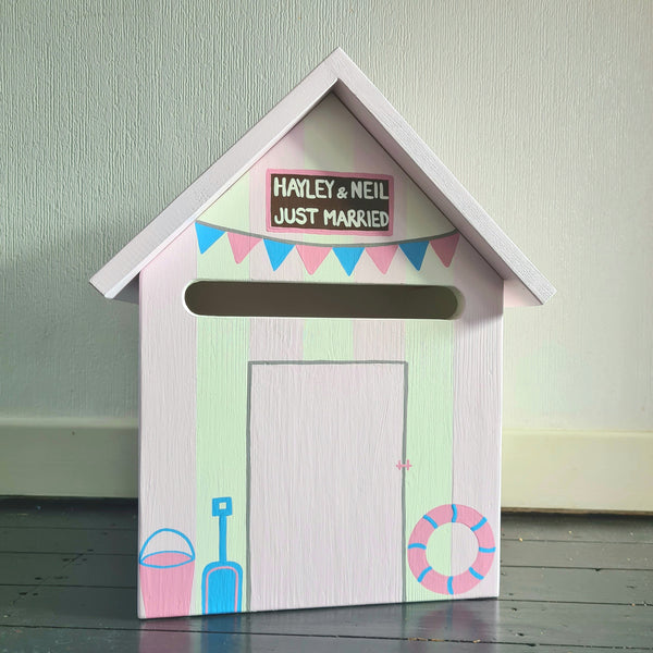 Beach Hut Personalised Wedding Post Box