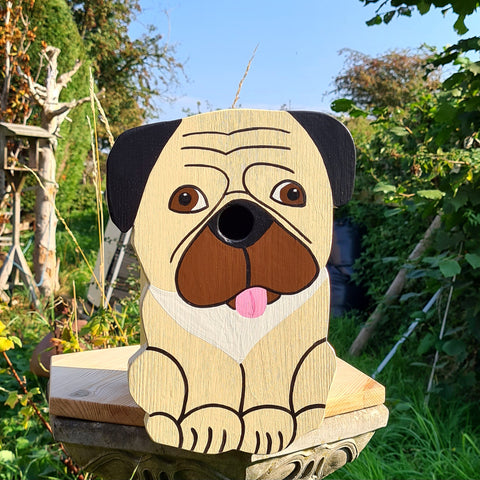 Handcrafted Pug Dog Bird Box