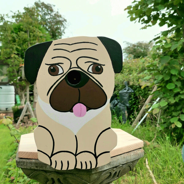 Handcrafted Pug Dog Bird Box