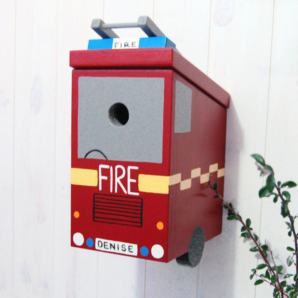 Personalised Fire Engine Bird Box - Birthday Gift - Fire Fighter Gift ...