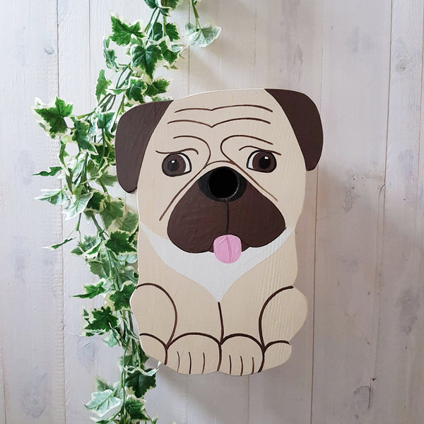 Handcrafted Pug Dog Bird Box - Lindleywood