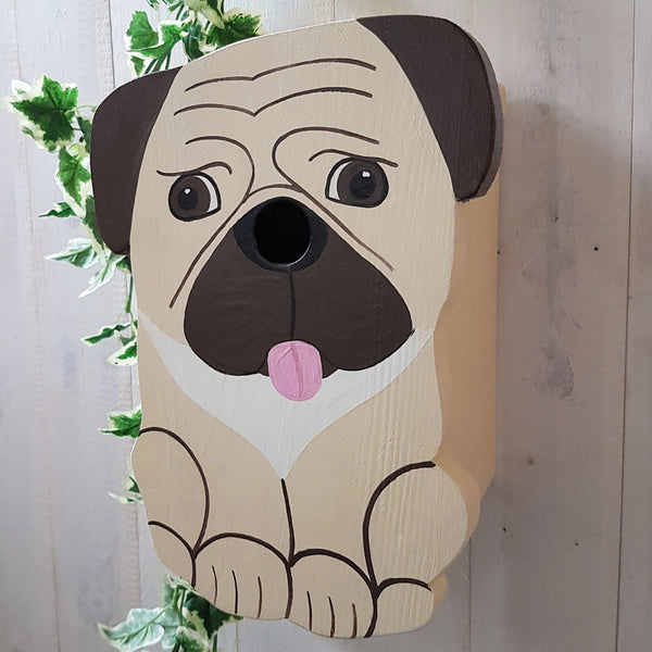 Handcrafted Pug Dog Bird Box - Lindleywood