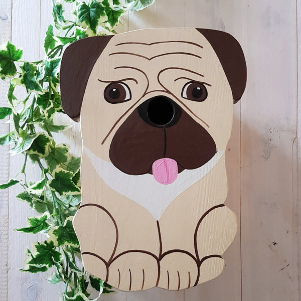 Handcrafted Pug Dog Bird Box - Lindleywood