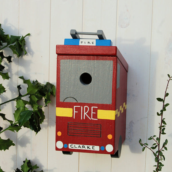 Personalised Fire Engine Bird Box - Lindleywood