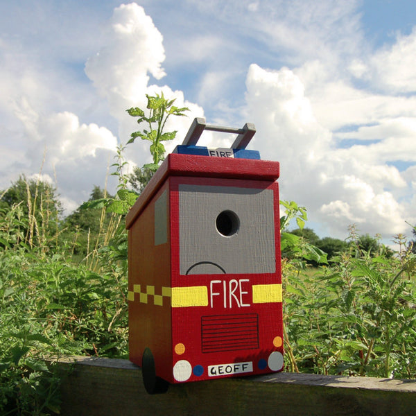 Personalised Fire Engine Bird Box - Lindleywood