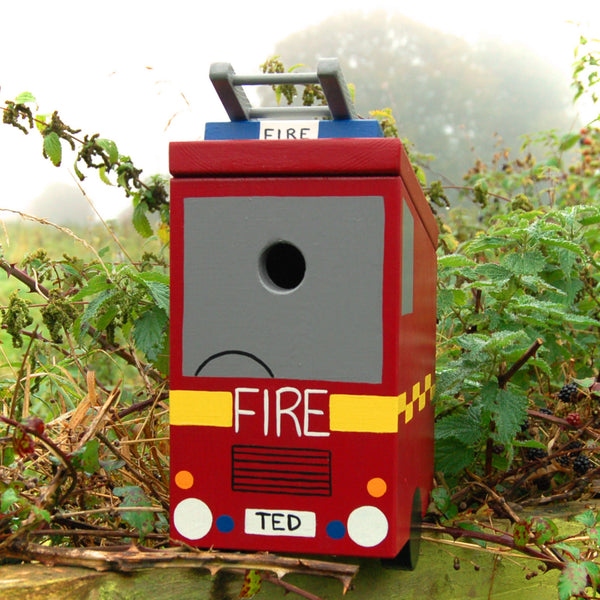 Personalised Fire Engine Bird Box - Lindleywood