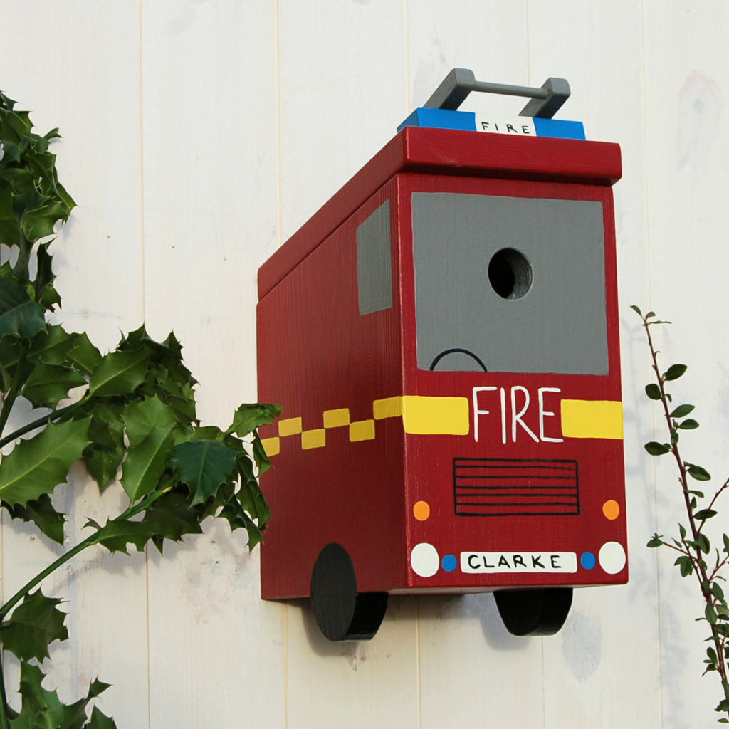 Personalised Fire Engine Bird Box - Birthday Gift - Fire Fighter Gift ...