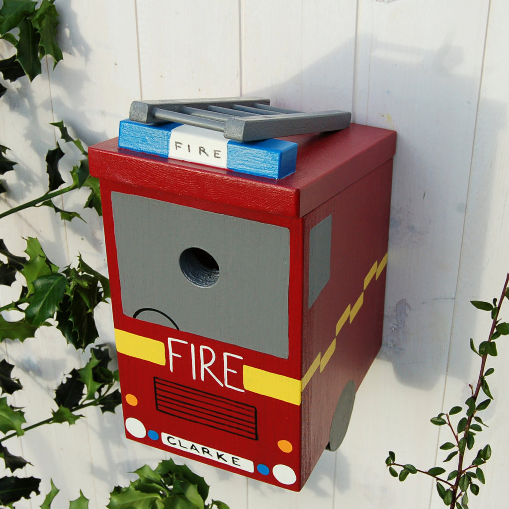 Personalised Fire Engine Bird Box - Birthday Gift - Fire Fighter Gift ...
